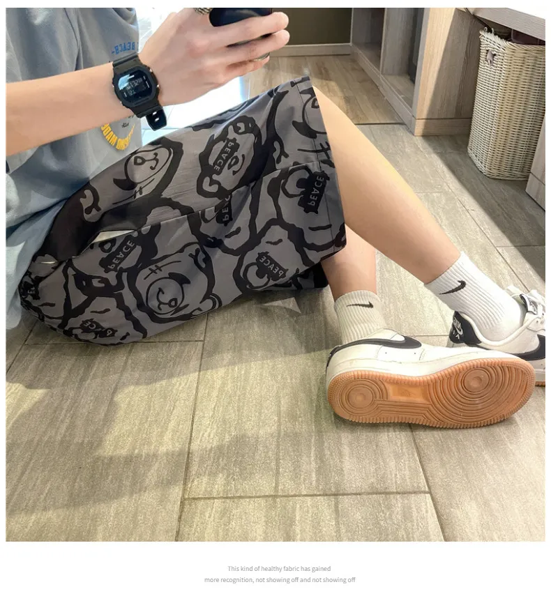 Men's Summer Sports Shorts Loose Fit Casual Basketball Pants for Students, Trendy Wide Leg Design for Night Running, Thin Breathable Medium Length showcase 13