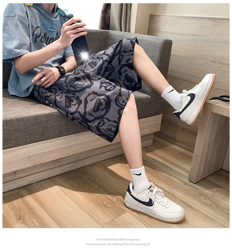 Men's Summer Sports Shorts Loose Fit Casual Basketball Pants for Students, Trendy Wide Leg Design for Night Running, Thin Breathable Medium Length showcase 14
