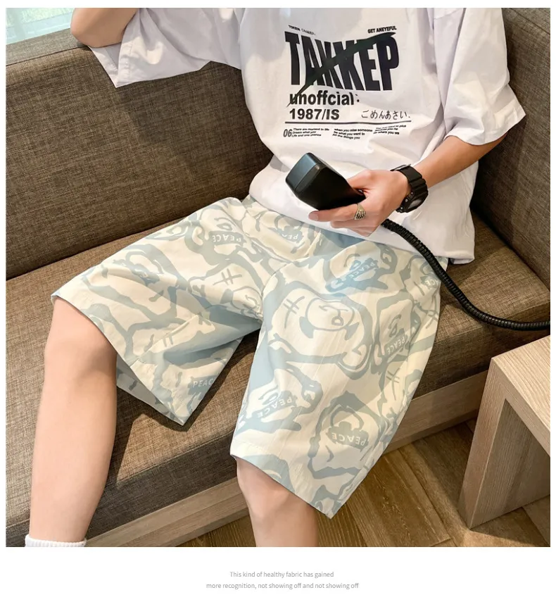 Men's Summer Sports Shorts Loose Fit Casual Basketball Pants for Students, Trendy Wide Leg Design for Night Running, Thin Breathable Medium Length showcase 17