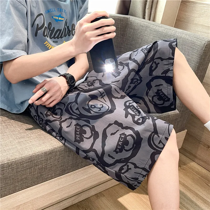 Men's Summer Sports Shorts Loose Fit Casual Basketball Pants for Students, Trendy Wide Leg Design for Night Running, Thin Breathable Medium Length thumbnail 1