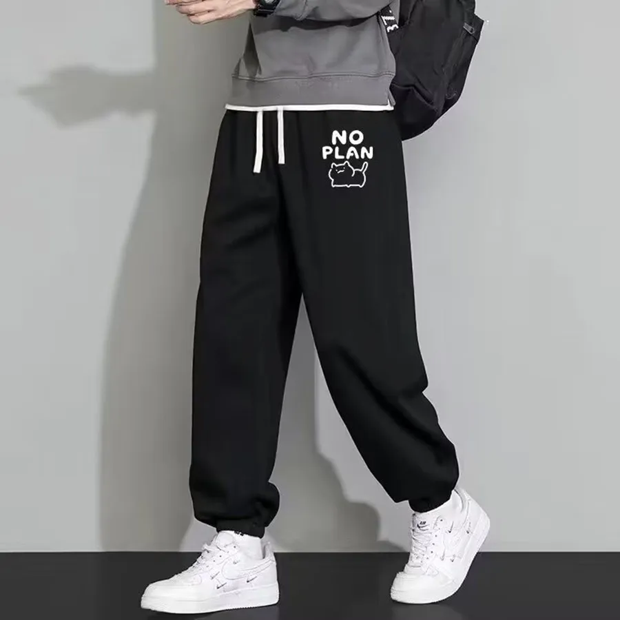 Men's Casual Black Sweatpants Loose Fit Straight Leg Joggers Breathable Lightweight Sports Pants for Spring Autumn Large Size 8XL showcase 3