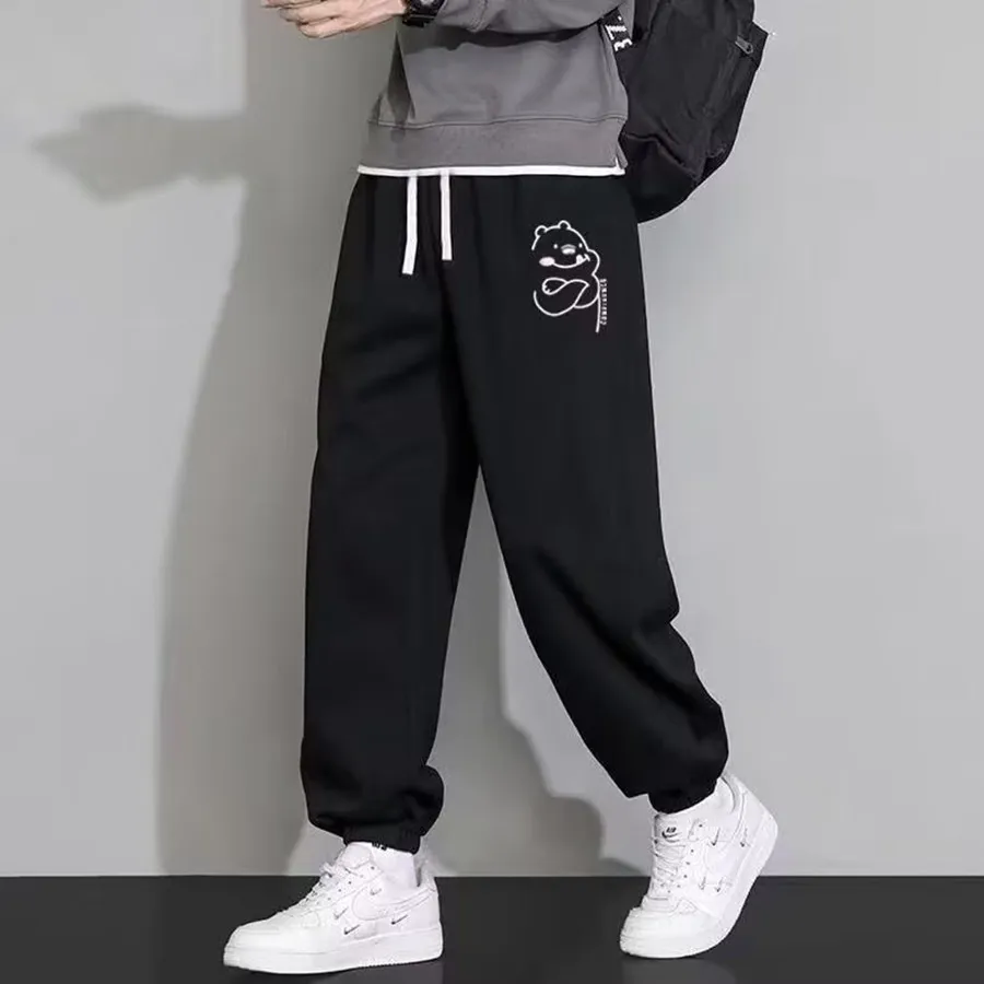 Men's Casual Black Sweatpants Loose Fit Straight Leg Joggers Breathable Lightweight Sports Pants for Spring Autumn Large Size 8XL thumbnail 7