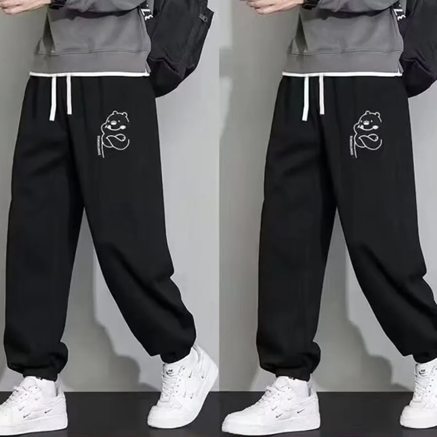 Men's Casual Black Sweatpants Loose Fit Straight Leg Joggers Breathable Lightweight Sports Pants for Spring Autumn Large Size 8XL showcase 8