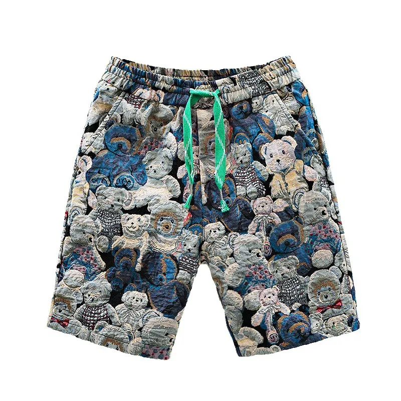 Men's 3D Cartoon Bear Embroidered Casual Shorts - Trendy Summer Breathable Cotton Blend Shorts for Daily Wear thumbnail 5