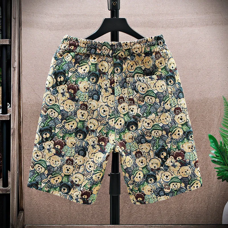 Men's 3D Cartoon Bear Embroidered Casual Shorts - Trendy Summer Breathable Cotton Blend Shorts for Daily Wear thumbnail 2