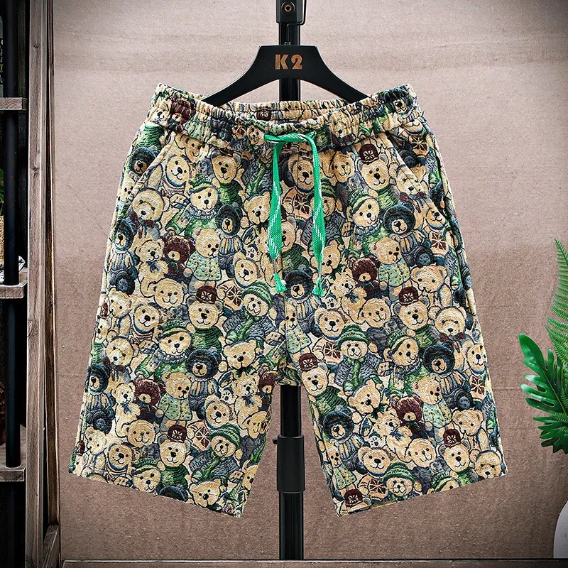 Men's 3D Cartoon Bear Embroidered Casual Shorts - Trendy Summer Breathable Cotton Blend Shorts for Daily Wear thumbnail 7