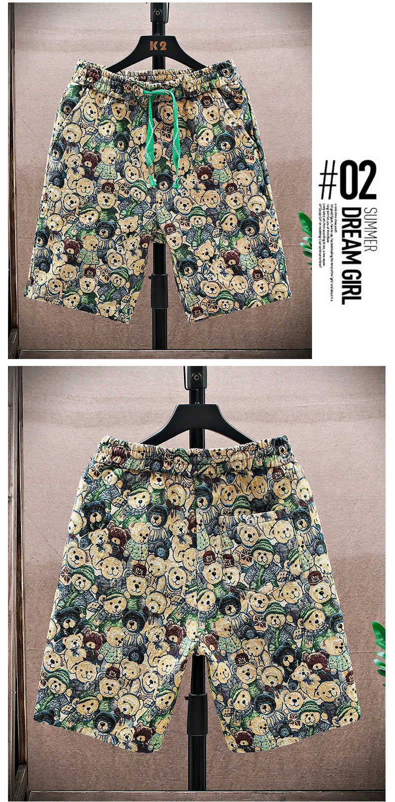 Men's 3D Cartoon Bear Embroidered Casual Shorts - Trendy Summer Breathable Cotton Blend Shorts for Daily Wear showcase 9