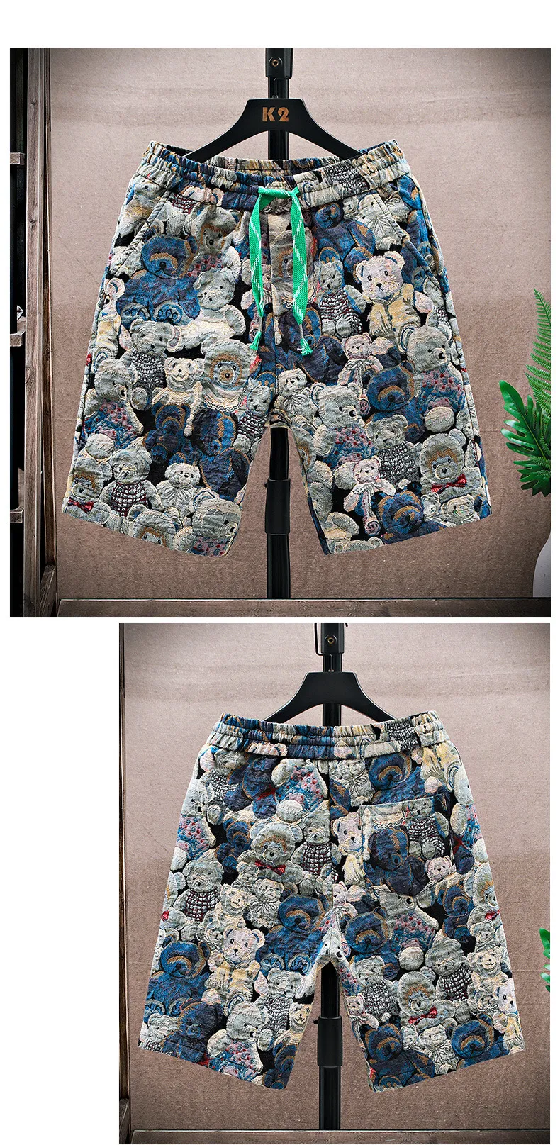 Men's 3D Cartoon Bear Embroidered Casual Shorts - Trendy Summer Breathable Cotton Blend Shorts for Daily Wear showcase 8