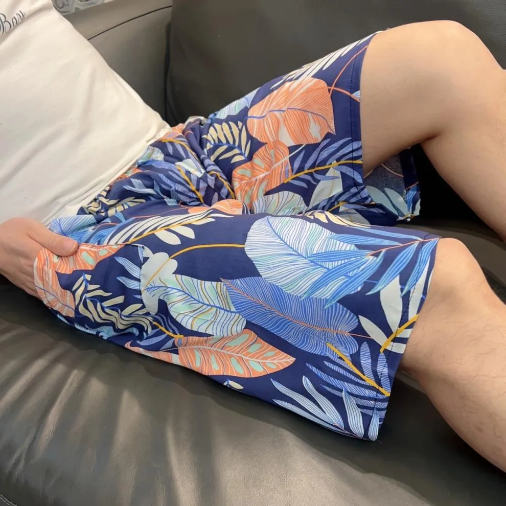 Men's Summer Cotton Silk Rayon Beach Pants - Loose Fit Casual Home Pajama Shorts for Plus Size showcase 14