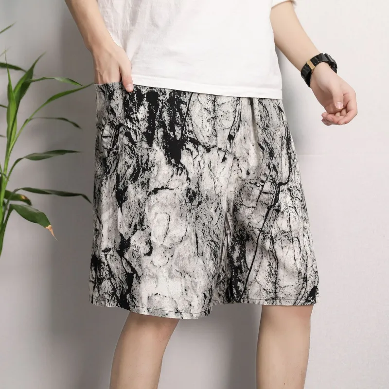 Men's Summer Cotton Silk Rayon Beach Pants - Loose Fit Casual Home Pajama Shorts for Plus Size thumbnail 10