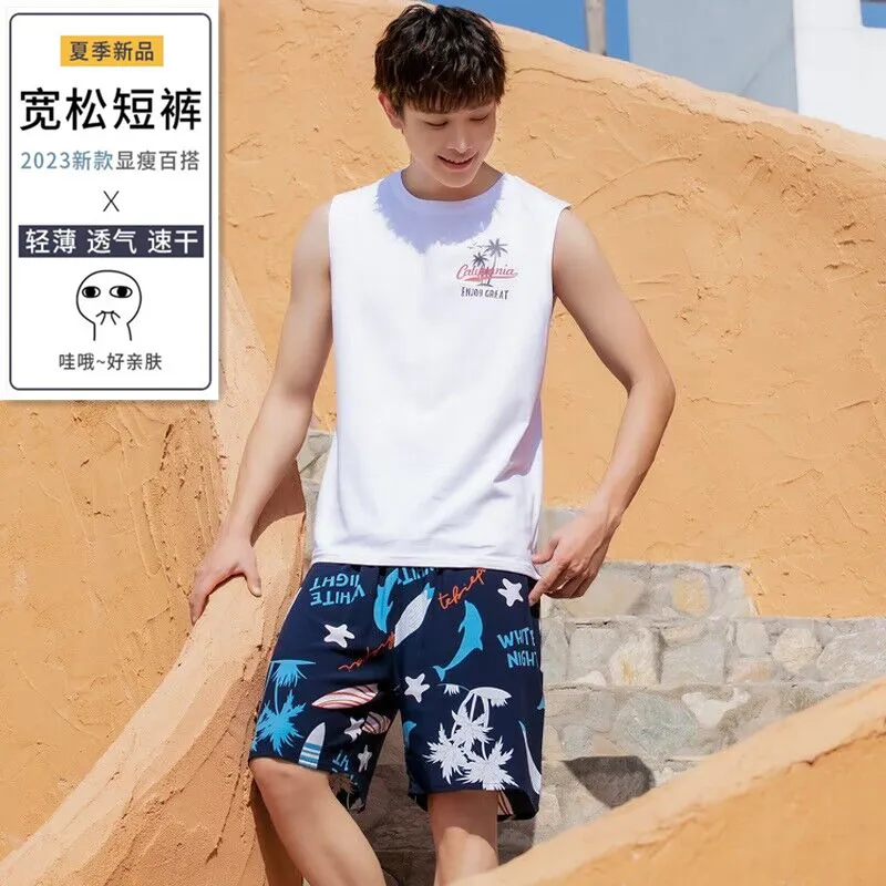 Men's Summer Cotton Silk Rayon Beach Pants - Loose Fit Casual Home Pajama Shorts for Plus Size showcase 5