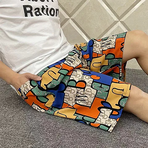 Men's Summer Cotton Silk Rayon Beach Pants - Loose Fit Casual Home Pajama Shorts for Plus Size
