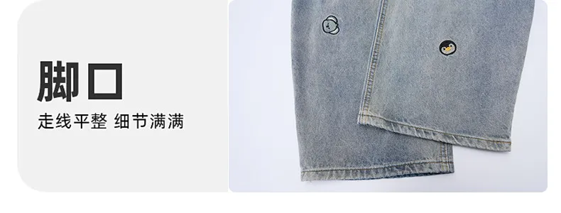Men's Vintage Washed Loose Straight Leg Jeans with Cartoon Bear Embroidery - American Style Casual Denim Pants for Autumn showcase 10