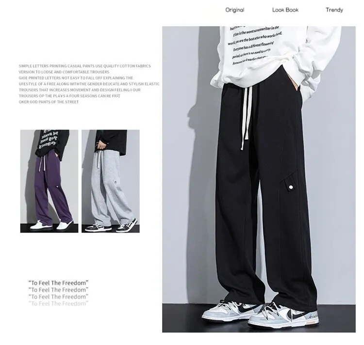 Men's Loose Straight-Leg Sweatpants Spring Autumn Casual Cotton Sports Pants for Teenagers & Students Fashionable Comfort showcase 2