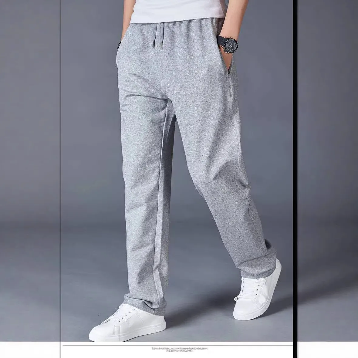 Men's Casual Cotton Sweatpants Loose Fit Straight Leg Joggers Breathable Lightweight Sports Pants for Summer thumbnail 5
