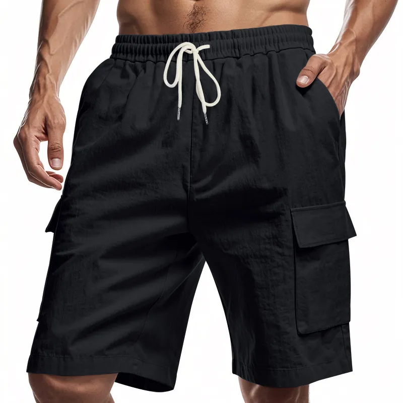 Men's Multi-Pocket Linen Cotton Shorts Casual Sports Workwear Loose Fit Drawstring Five-Point Breathable Summer Style thumbnail 3