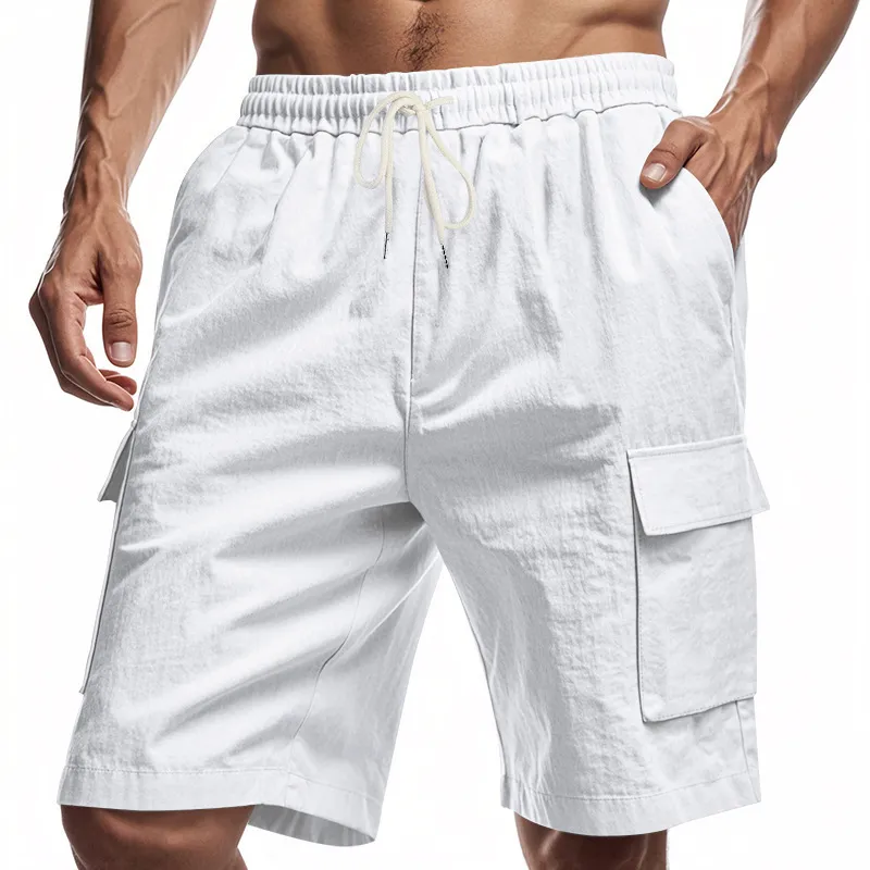 Men's Multi-Pocket Linen Cotton Shorts Casual Sports Workwear Loose Fit Drawstring Five-Point Breathable Summer Style thumbnail 5