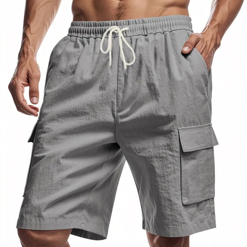 Men's Multi-Pocket Linen Cotton Shorts Casual Sports Workwear Loose Fit Drawstring Five-Point Breathable Summer Style thumbnail 9