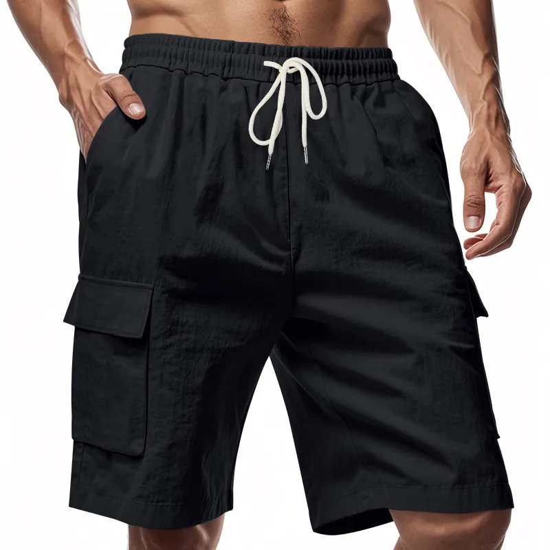 Men's Multi-Pocket Linen Cotton Shorts Casual Sports Workwear Loose Fit Drawstring Five-Point Breathable Summer Style showcase 4