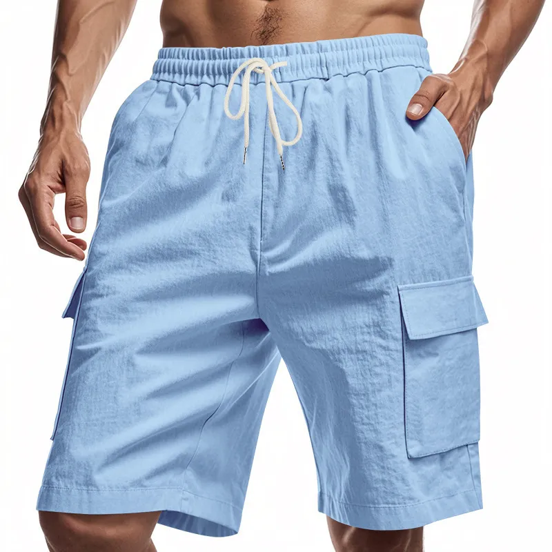 Men's Multi-Pocket Linen Cotton Shorts Casual Sports Workwear Loose Fit Drawstring Five-Point Breathable Summer Style thumbnail 10