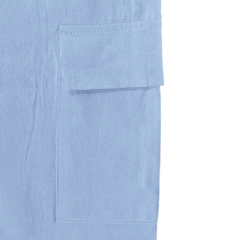 Men's Multi-Pocket Linen Cotton Shorts Casual Sports Workwear Loose Fit Drawstring Five-Point Breathable Summer Style showcase 16