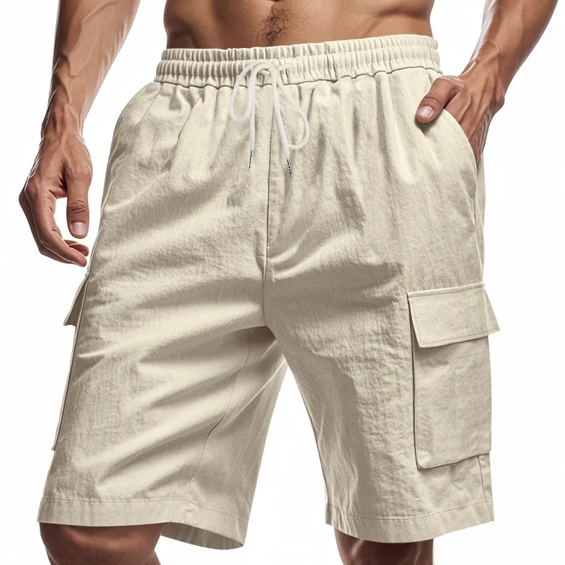 Men's Multi-Pocket Linen Cotton Shorts Casual Sports Workwear Loose Fit Drawstring Five-Point Breathable Summer Style showcase 19