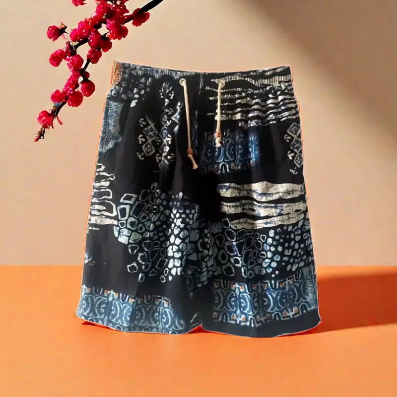 Men's Summer Cotton Linen Casual Trousers, Loose Fit Beach Shorts with Ethnic Elephant Print, Quick-Drying Lightweight Pants for Outdoor Activities thumbnail 3