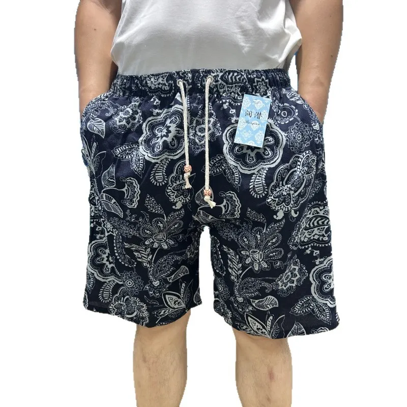 Men's Summer Cotton Linen Casual Trousers, Loose Fit Beach Shorts with Ethnic Elephant Print, Quick-Drying Lightweight Pants for Outdoor Activities thumbnail 5
