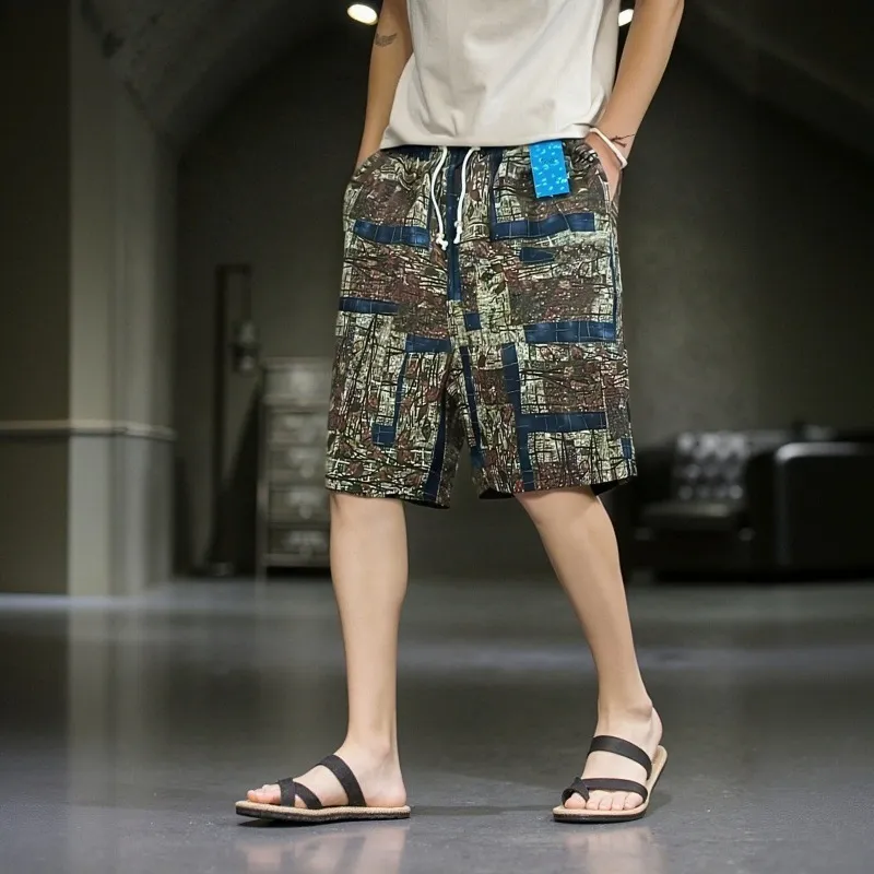 Men's Summer Cotton Linen Casual Trousers, Loose Fit Beach Shorts with Ethnic Elephant Print, Quick-Drying Lightweight Pants for Outdoor Activities thumbnail 7