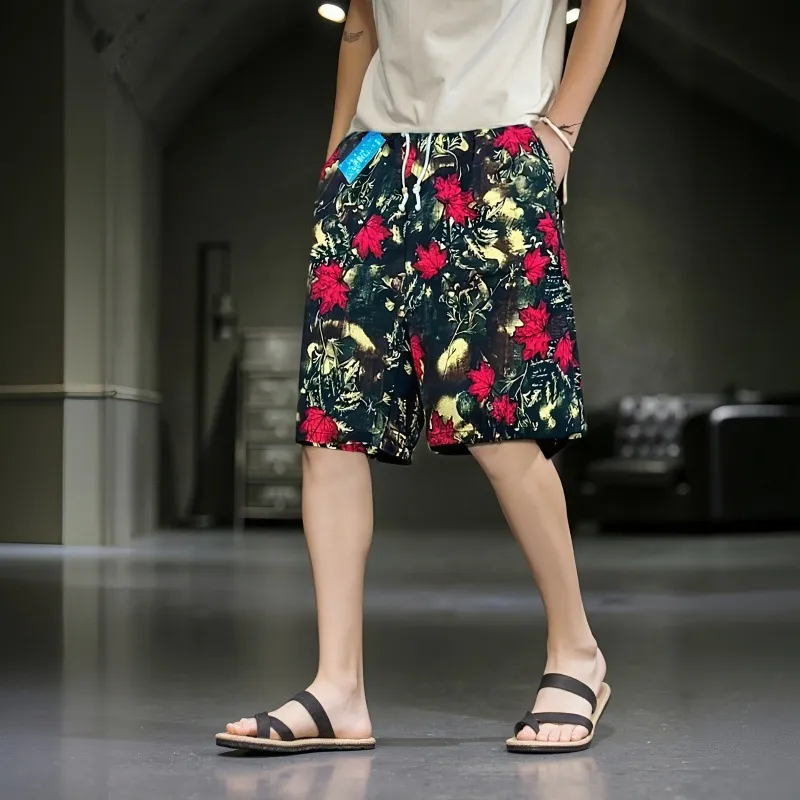 Men's Summer Cotton Linen Casual Trousers, Loose Fit Beach Shorts with Ethnic Elephant Print, Quick-Drying Lightweight Pants for Outdoor Activities thumbnail 10