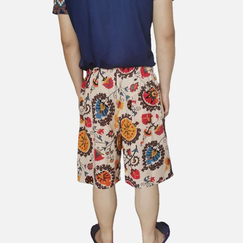 Men's Summer Cotton Linen Casual Trousers, Loose Fit Beach Shorts with Ethnic Elephant Print, Quick-Drying Lightweight Pants for Outdoor Activities showcase 14