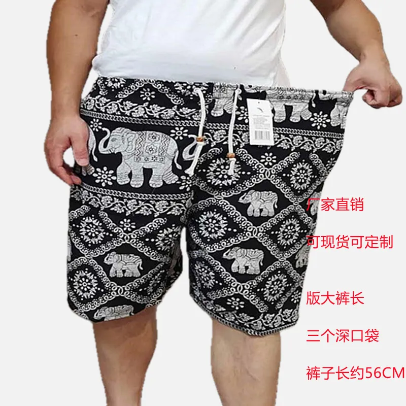 Men's Summer Cotton Linen Casual Trousers, Loose Fit Beach Shorts with Ethnic Elephant Print, Quick-Drying Lightweight Pants for Outdoor Activities showcase 12