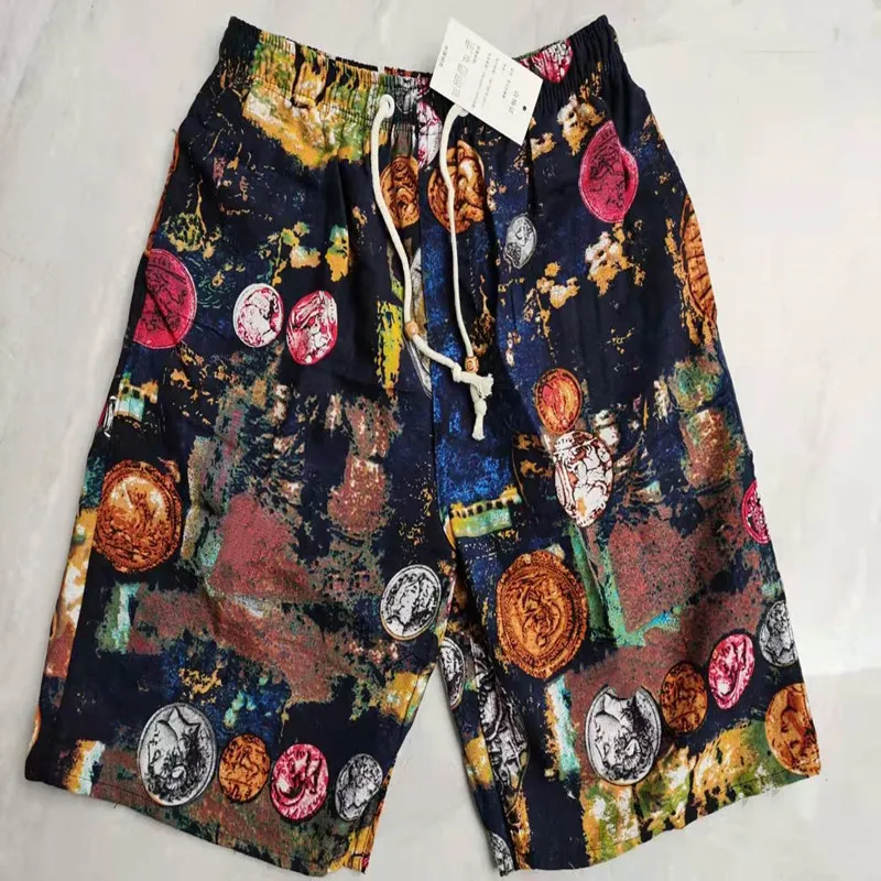 Men's Summer Cotton Linen Casual Trousers, Loose Fit Beach Shorts with Ethnic Elephant Print, Quick-Drying Lightweight Pants for Outdoor Activities showcase 20