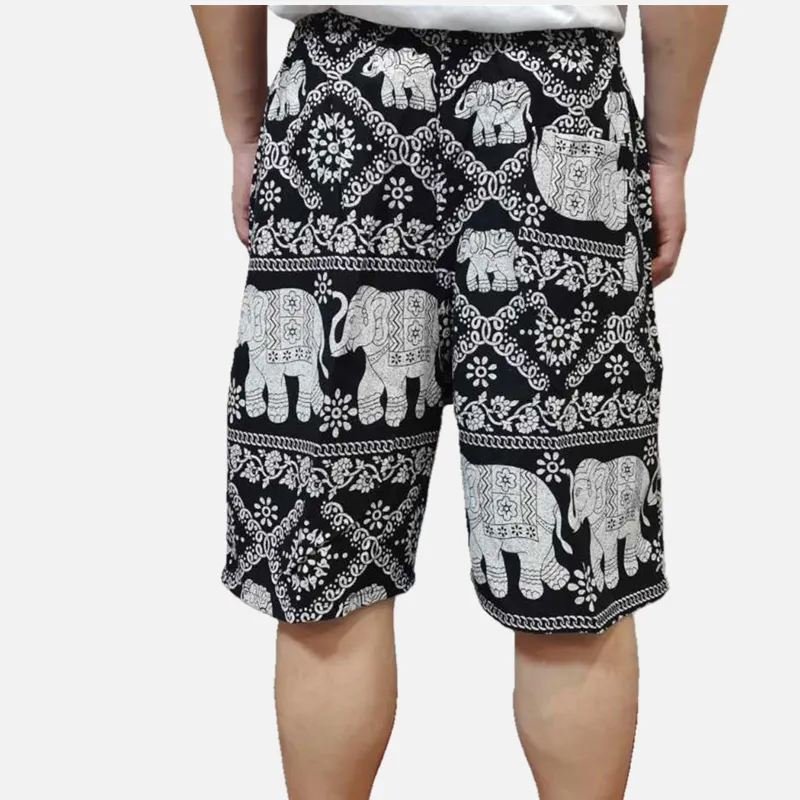 Men's Summer Cotton Linen Casual Trousers, Loose Fit Beach Shorts with Ethnic Elephant Print, Quick-Drying Lightweight Pants for Outdoor Activities showcase 11