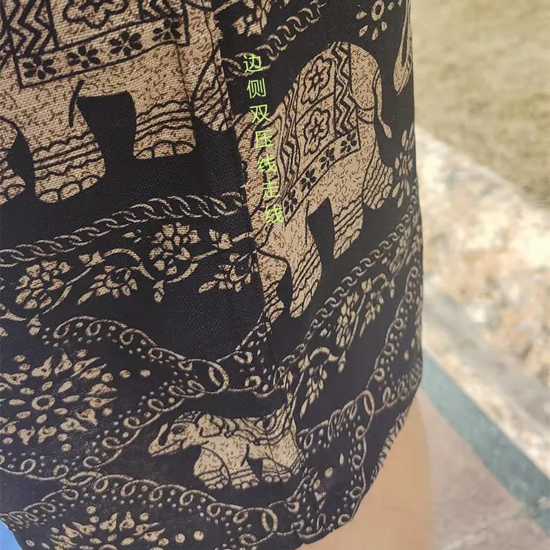 Men's Summer Cotton Linen Casual Trousers, Loose Fit Beach Shorts with Ethnic Elephant Print, Quick-Drying Lightweight Pants for Outdoor Activities showcase 5