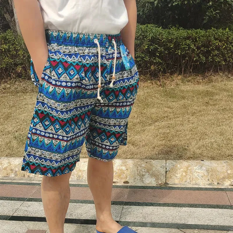Men's Summer Cotton Linen Casual Trousers, Loose Fit Beach Shorts with Ethnic Elephant Print, Quick-Drying Lightweight Pants for Outdoor Activities showcase 6