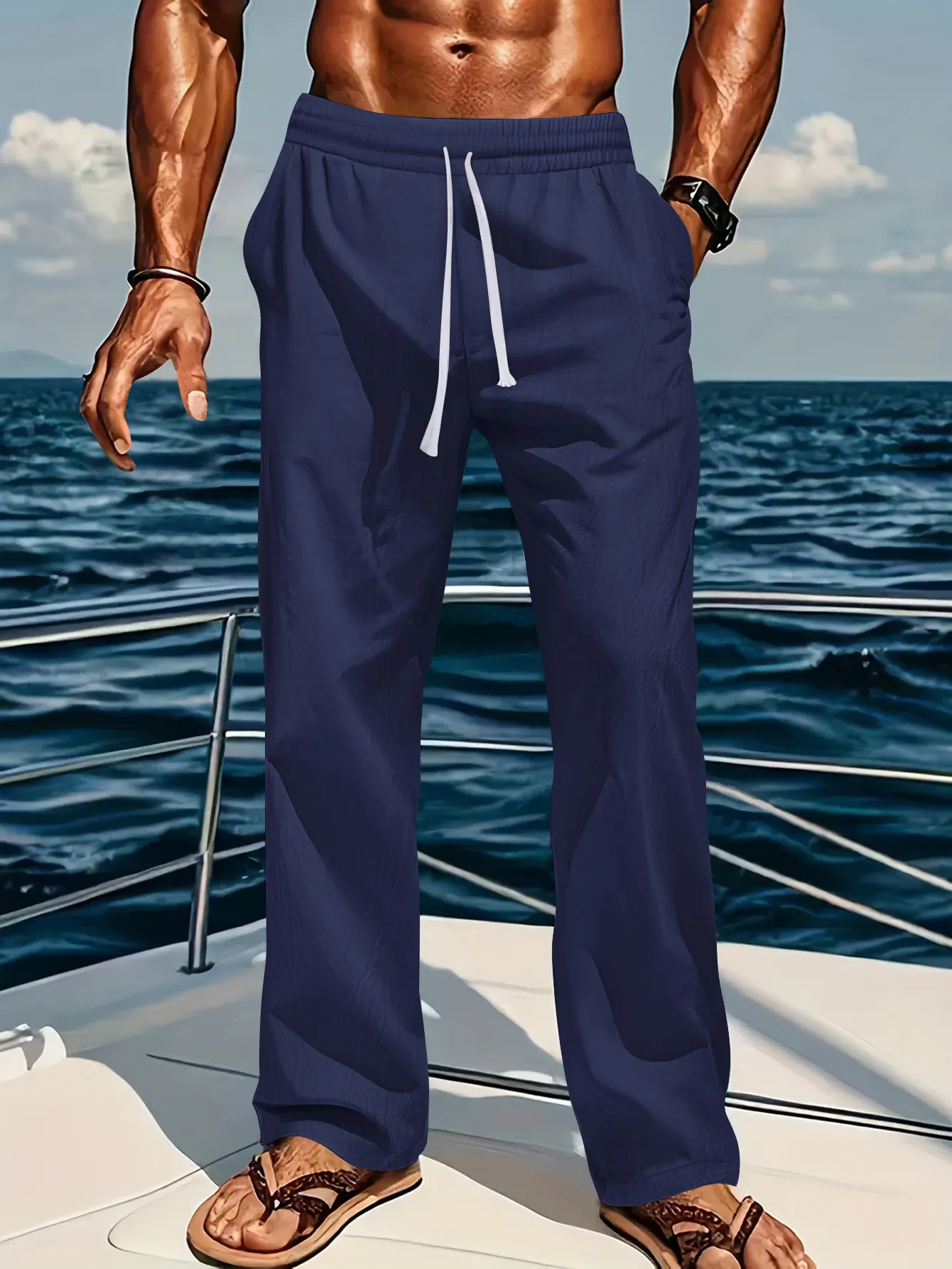 Men's Casual Linen Cotton Pants Loose Fit Straight Leg Breathable Sunshine Pure Color Comfortable Summer Trousers - Image 10