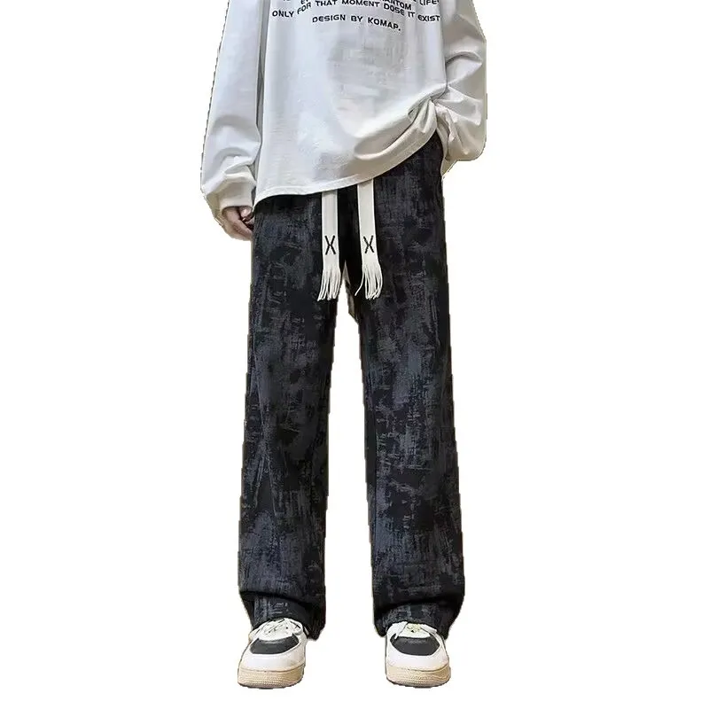 Men's American Tie-Dye Casual Pants - Autumn High Street Vibe Wide-Leg Sweatpants, Loose Slim Straight Fit Sports Trousers for Streetwear thumbnail 4