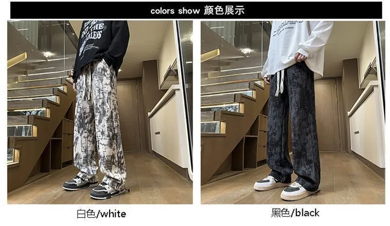 Men's American Tie-Dye Casual Pants - Autumn High Street Vibe Wide-Leg Sweatpants, Loose Slim Straight Fit Sports Trousers for Streetwear showcase 3