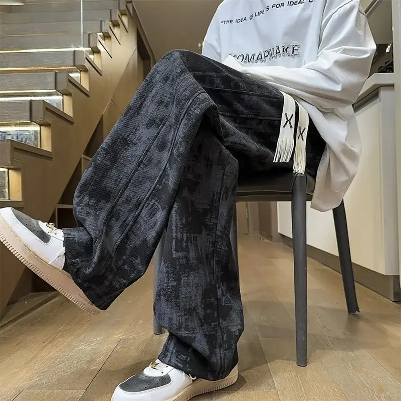 Men's American Tie-Dye Casual Pants - Autumn High Street Vibe Wide-Leg Sweatpants, Loose Slim Straight Fit Sports Trousers for Streetwear thumbnail 1