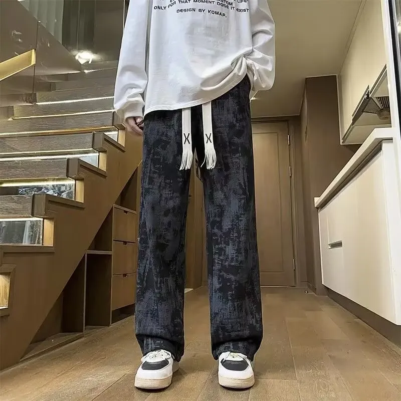 Men's American Tie-Dye Casual Pants - Autumn High Street Vibe Wide-Leg Sweatpants, Loose Slim Straight Fit Sports Trousers for Streetwear thumbnail 3