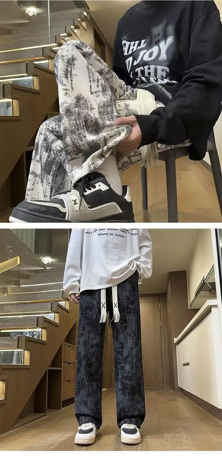 Men's American Tie-Dye Casual Pants - Autumn High Street Vibe Wide-Leg Sweatpants, Loose Slim Straight Fit Sports Trousers for Streetwear showcase 6