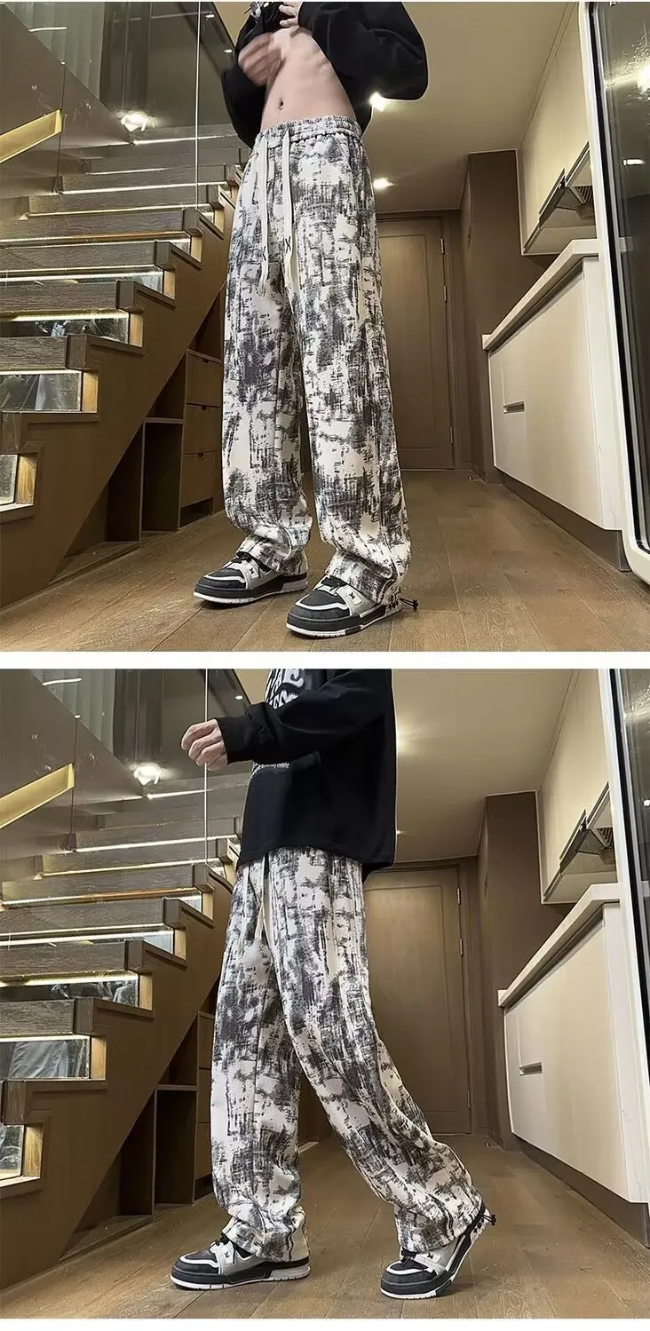 Men's American Tie-Dye Casual Pants - Autumn High Street Vibe Wide-Leg Sweatpants, Loose Slim Straight Fit Sports Trousers for Streetwear showcase 5