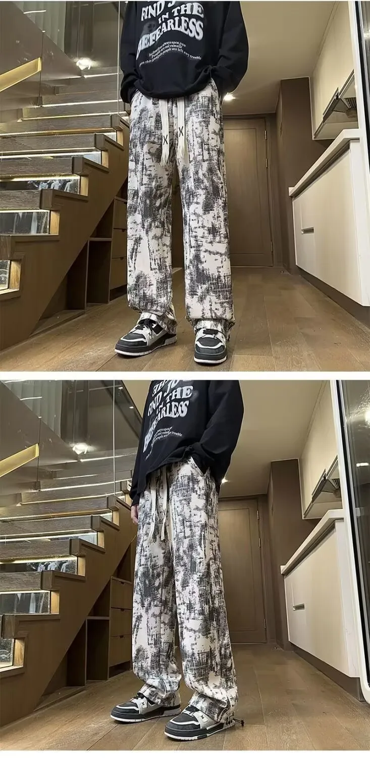 Men's American Tie-Dye Casual Pants - Autumn High Street Vibe Wide-Leg Sweatpants, Loose Slim Straight Fit Sports Trousers for Streetwear showcase 4