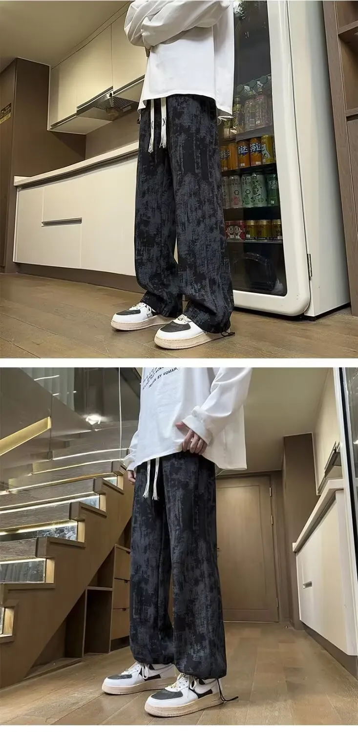 Men's American Tie-Dye Casual Pants - Autumn High Street Vibe Wide-Leg Sweatpants, Loose Slim Straight Fit Sports Trousers for Streetwear showcase 8
