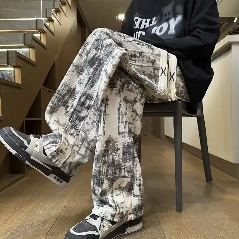 Men's American Tie-Dye Casual Pants - Autumn High Street Vibe Wide-Leg Sweatpants, Loose Slim Straight Fit Sports Trousers for Streetwear showcase 1