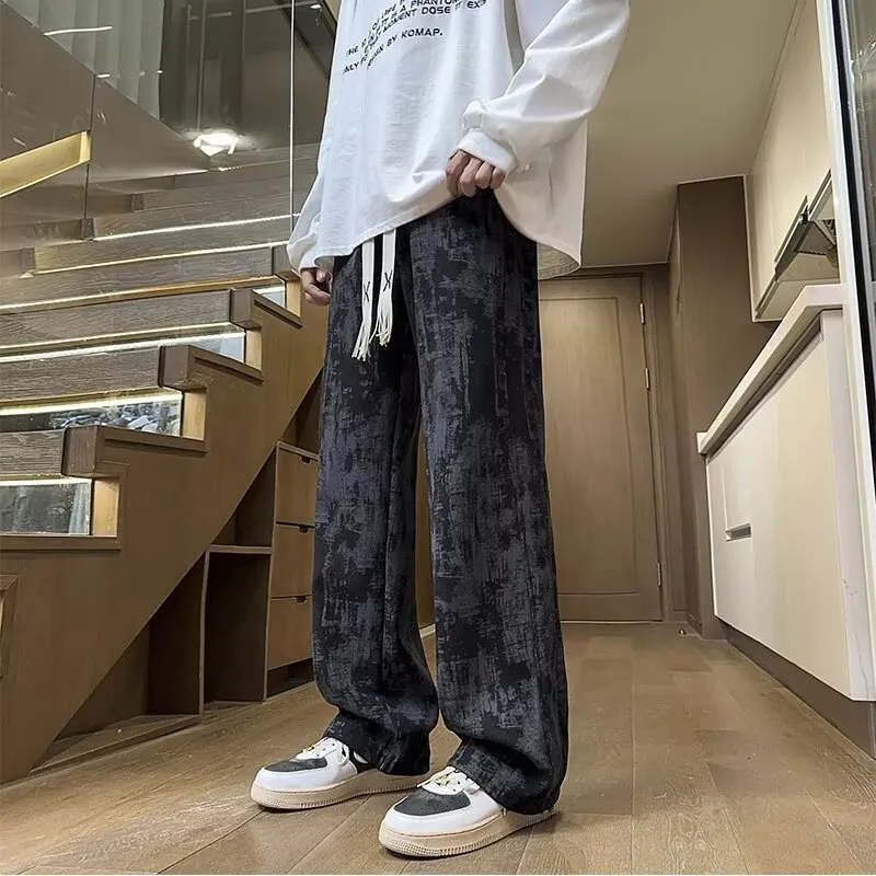 Men's American Tie-Dye Casual Pants - Autumn High Street Vibe Wide-Leg Sweatpants, Loose Slim Straight Fit Sports Trousers for Streetwear thumbnail 4