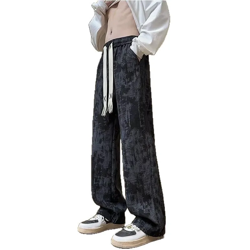 Men's American Tie-Dye Casual Pants - Autumn High Street Vibe Wide-Leg Sweatpants, Loose Slim Straight Fit Sports Trousers for Streetwear thumbnail 5
