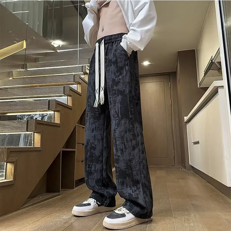 Men's American Tie-Dye Casual Pants - Autumn High Street Vibe Wide-Leg Sweatpants, Loose Slim Straight Fit Sports Trousers for Streetwear thumbnail 3