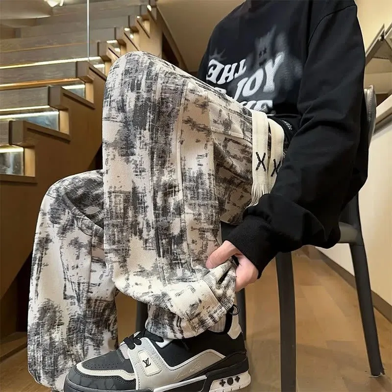 Men's American Tie-Dye Casual Pants - Autumn High Street Vibe Wide-Leg Sweatpants, Loose Slim Straight Fit Sports Trousers for Streetwear showcase 5